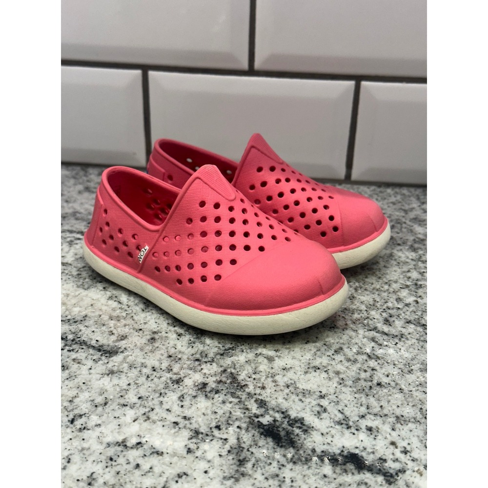 TOMS Toddler 8 Slip On Shoes Pink Perforated Water Friendly Casual Summer